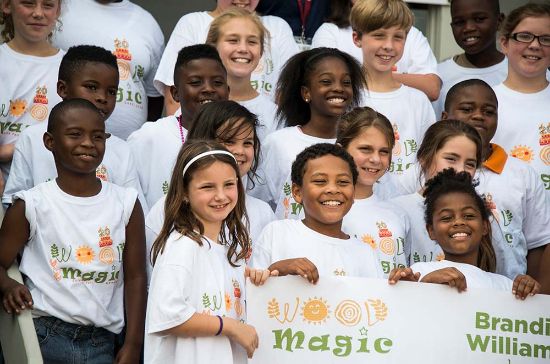 Students taking a picture after exploring the Wood Magic Science Fair.
